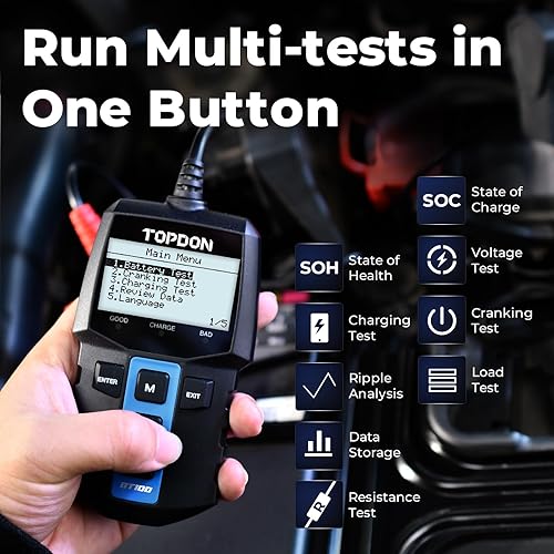 TOPDON BT100 Car Battery & Alternator Tester | 12V Load Test | Digital Analyzer