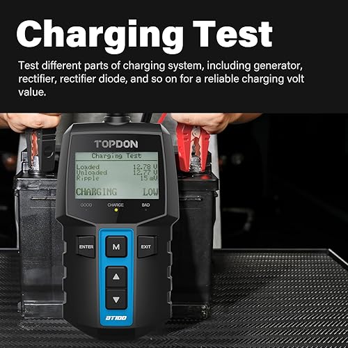 TOPDON BT100 Car Battery & Alternator Tester | 12V Load Test | Digital Analyzer