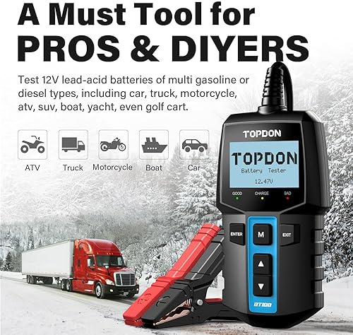 TOPDON BT100 Car Battery & Alternator Tester | 12V Load Test | Digital Analyzer
