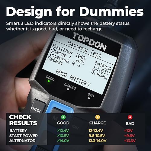 TOPDON BT100 Car Battery & Alternator Tester | 12V Load Test | Digital Analyzer