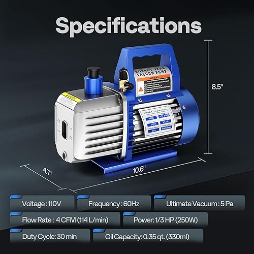 VIVOHOME 110V 1/3 HP Air Vacuum Pump & R134a AC Manifold Gauge Set Kit for HVAC & Refrigeration