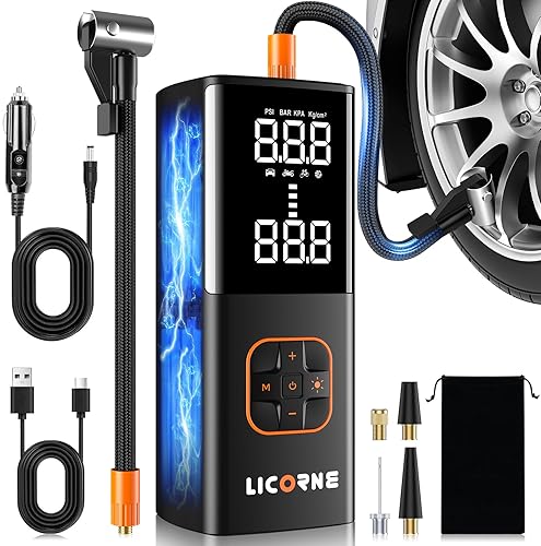 LICORNE Portable Tire Inflator Air Compressor with Digital Gauge - 180PSI, Fast Pump for Car, Bike, Motorcycle, Ball