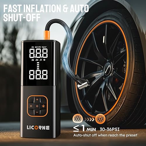 LICORNE Portable Tire Inflator Air Compressor with Digital Gauge - 180PSI, Fast Pump for Car, Bike, Motorcycle, Ball