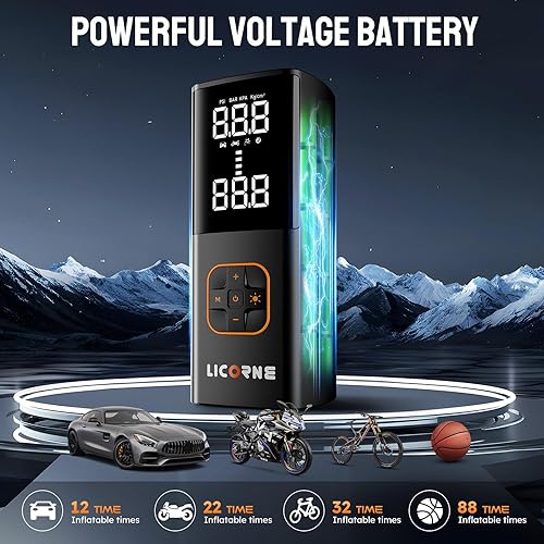 LICORNE Portable Tire Inflator Air Compressor with Digital Gauge - 180PSI, Fast Pump for Car, Bike, Motorcycle, Ball