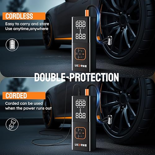 LICORNE Portable Tire Inflator Air Compressor with Digital Gauge - 180PSI, Fast Pump for Car, Bike, Motorcycle, Ball