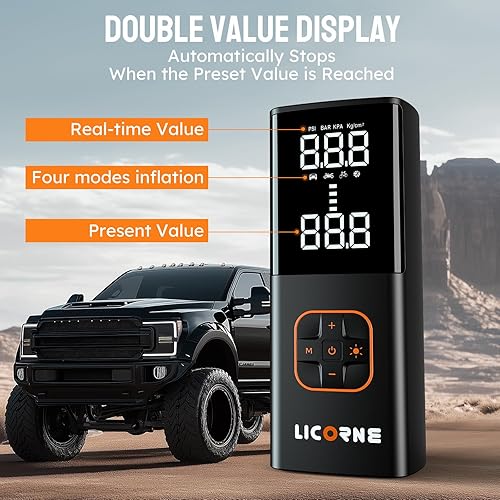 LICORNE Portable Tire Inflator Air Compressor with Digital Gauge - 180PSI, Fast Pump for Car, Bike, Motorcycle, Ball