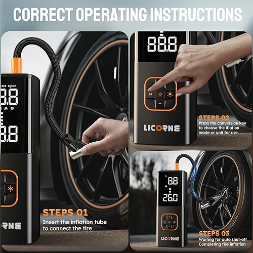 LICORNE Portable Tire Inflator Air Compressor with Digital Gauge - 180PSI, Fast Pump for Car, Bike, Motorcycle, Ball