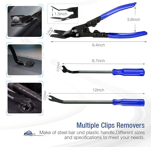 BYNIIUR Trim Removal Tool Set for Auto Clips & Fasteners, Blue