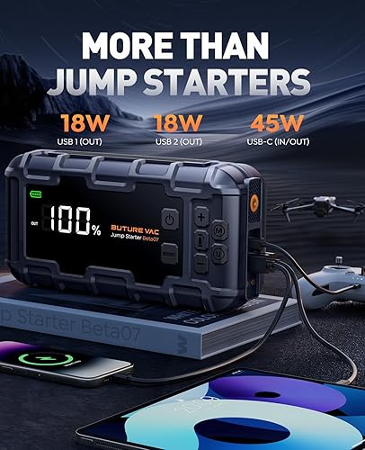 BuTure 10-in-1 Portable Car Battery Jump Starter with Air Compressor - 8000A, 160 PSI, Charger - Gas & Diesel, Jumper Cables, Gloves, Lights