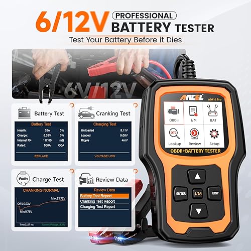 ANCEL AD410 PRO OBD2 Scanner & Battery Tester - Car Diagnostic Tool, Live Data, Battery Analyzer