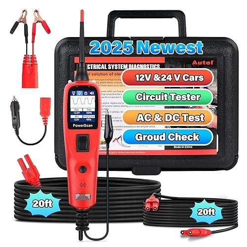 Autel PowerScan PS100 Circuit Tester 2.0, 12-24V Probe Tool w/ 20ft Cable - Automotive Electrical Finder