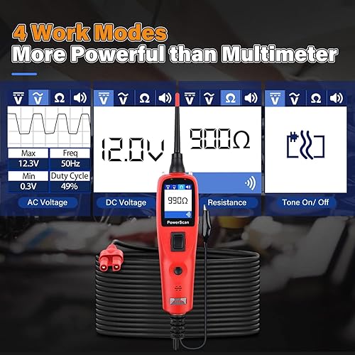 Autel PowerScan PS100 Circuit Tester 2.0, 12-24V Probe Tool w/ 20ft Cable - Automotive Electrical Finder