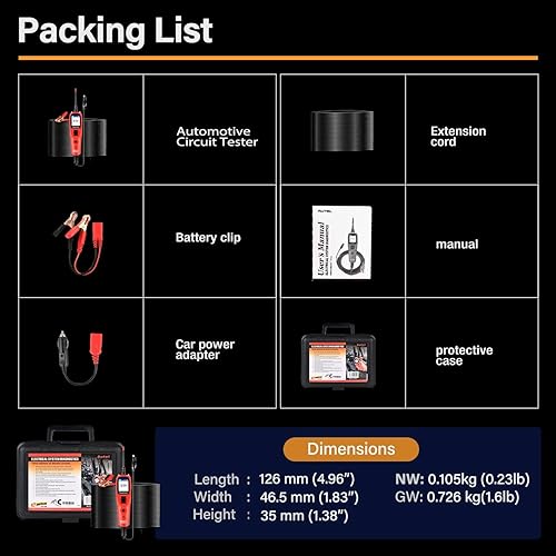 Autel PowerScan PS100 Circuit Tester 2.0, 12-24V Probe Tool w/ 20ft Cable - Automotive Electrical Finder