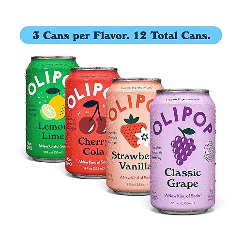 OLIPOP Prebiotic Soda Pop Variety Pack - Fruity Fun, Packed with Prebiotics, Fiber, Botanicals - Gluten-Free, Vegan, GMO-Free - 12oz (12 Cans)