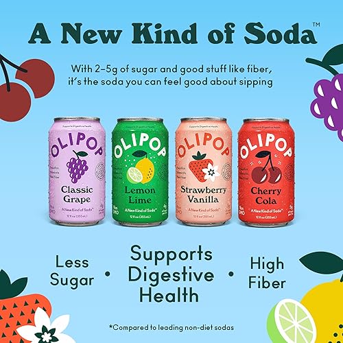 OLIPOP Prebiotic Soda Pop Variety Pack - Fruity Fun, Packed with Prebiotics, Fiber, Botanicals - Gluten-Free, Vegan, GMO-Free - 12oz (12 Cans)