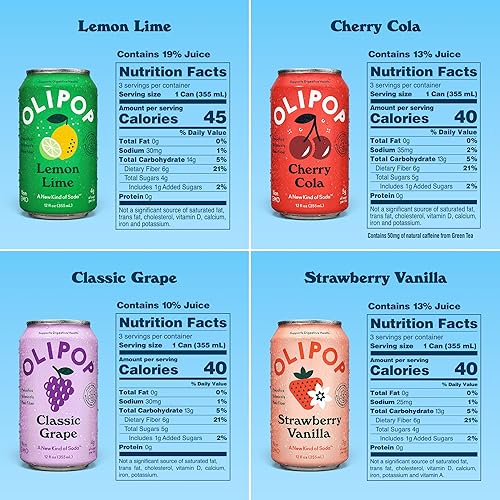 OLIPOP Prebiotic Soda Pop Variety Pack - Fruity Fun, Packed with Prebiotics, Fiber, Botanicals - Gluten-Free, Vegan, GMO-Free - 12oz (12 Cans)