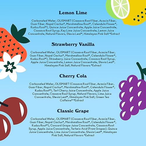 OLIPOP Prebiotic Soda Pop Variety Pack - Fruity Fun, Packed with Prebiotics, Fiber, Botanicals - Gluten-Free, Vegan, GMO-Free - 12oz (12 Cans)