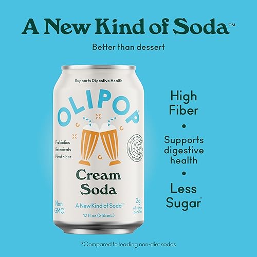 OLIPOP Prebiotic Soda Pop, GMO-Free, 12oz (12 Cans) Vegan