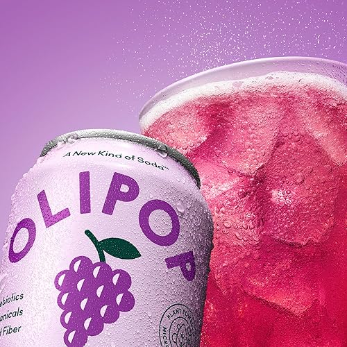 OLIPOP Classic Grape Prebiotic Soda, Pantry Pack with Fiber & Botanicals, Gluten-Free, Vegan, 12oz (12-Cans)
