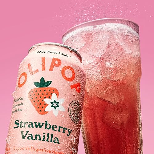 OLIPOP Prebiotic Soda, 12oz (12-Cans), Gluten-Free, Vegan, GMO-Free Strawberry Vanilla