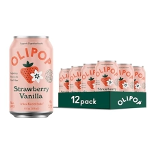 OLIPOP Prebiotic Soda, 12oz (12-Cans), Gluten-Free, Vegan, GMO-Free Strawberry Vanilla