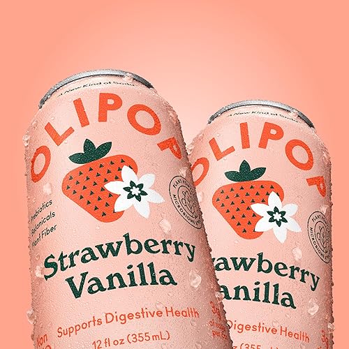 OLIPOP Prebiotic Soda, 12oz (12-Cans), Gluten-Free, Vegan, GMO-Free Strawberry Vanilla