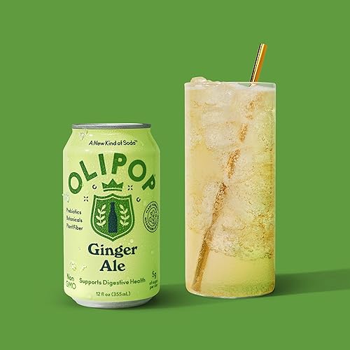 OLIPOP Ginger Ale Prebiotic Soda, Pantry Pack with Fiber & Botanicals, Gluten-Free, Vegan, GMO-Free, 12oz (12-Cans)