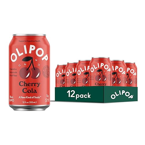 OLIPOP Cherry Cola Prebiotic Soda Pantry Pack - Gluten-Free, Vegan, 12oz (12-Cans)