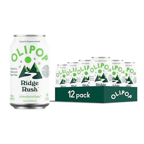 OLIPOP Ridge Rush Prebiotic Soda - Prebiotics, Fiber, Botanicals - Gluten-Free, Vegan, GMO-Free - 12oz (12 Cans)