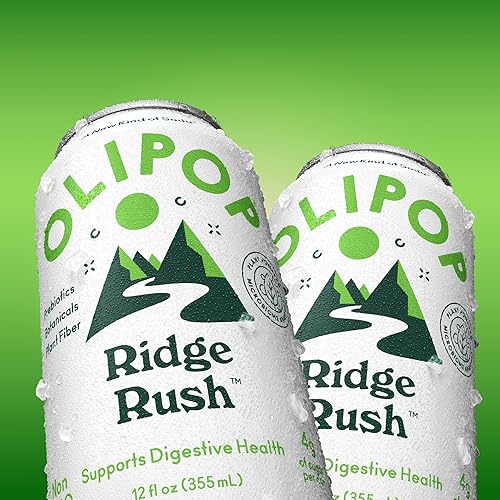 OLIPOP Ridge Rush Prebiotic Soda - Prebiotics, Fiber, Botanicals - Gluten-Free, Vegan, GMO-Free - 12oz (12 Cans)