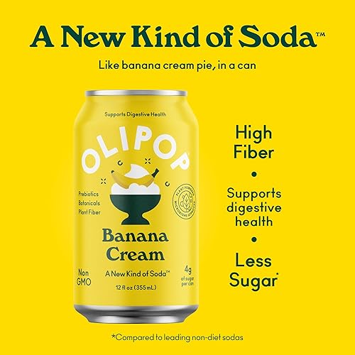 OLIPOP Banana Cream Prebiotic Soda Pop - 12oz (12-Cans), Gluten-Free, Vegan, GMO-Free