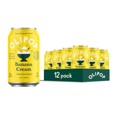 OLIPOP Banana Cream Prebiotic Soda Pop - 12oz (12-Cans), Gluten-Free, Vegan, GMO-Free
