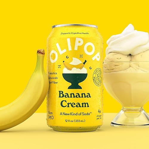 OLIPOP Banana Cream Prebiotic Soda Pop - 12oz (12-Cans), Gluten-Free, Vegan, GMO-Free