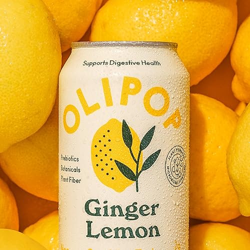 OLIPOP Ginger Lemon Prebiotic Soda - Gluten-Free, Vegan, GMO-Free - 12oz (12 Cans