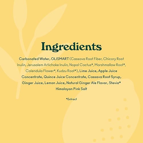 OLIPOP Ginger Lemon Prebiotic Soda - Gluten-Free, Vegan, GMO-Free - 12oz (12 Cans
