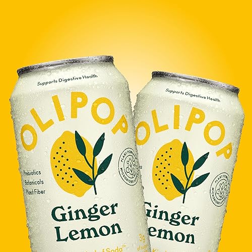 OLIPOP Ginger Lemon Prebiotic Soda - Gluten-Free, Vegan, GMO-Free - 12oz (12 Cans