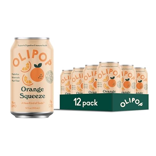 OLIPOP Orange Squeeze Prebiotic Soda - Gluten-Free, Vegan, 12oz (12-Cans)