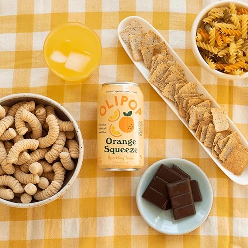 OLIPOP Orange Squeeze Prebiotic Soda - Gluten-Free, Vegan, 12oz (12-Cans)