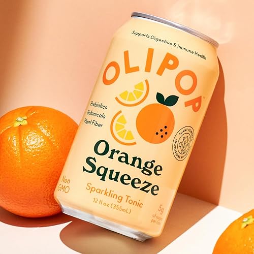 OLIPOP Orange Squeeze Prebiotic Soda - Gluten-Free, Vegan, 12oz (12-Cans)