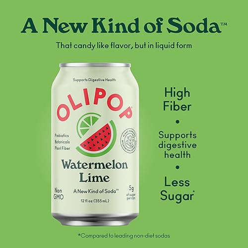 OLIPOP Prebiotic Soda - Fiber-Rich, Vegan, Gluten-Free Watermelon Lime