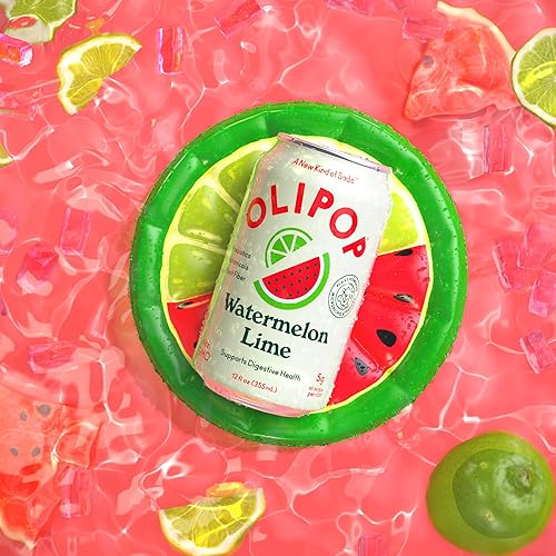 OLIPOP Prebiotic Soda - Fiber-Rich, Vegan, Gluten-Free Watermelon Lime