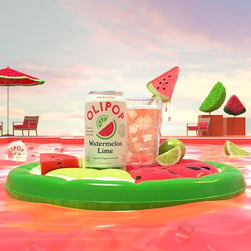 OLIPOP Prebiotic Soda - Fiber-Rich, Vegan, Gluten-Free Watermelon Lime