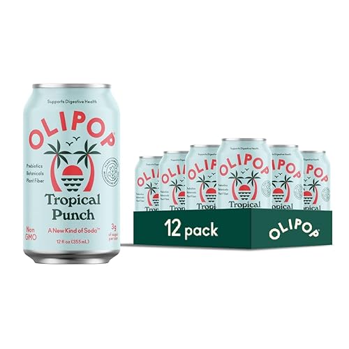 OLIPOP Tropical Punch Prebiotic Soda - Gluten-Free, Vegan, GMO-Free, 12oz (12-Cans)