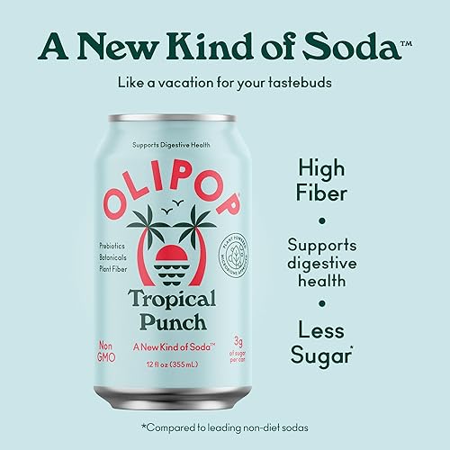 OLIPOP Tropical Punch Prebiotic Soda - Gluten-Free, Vegan, GMO-Free, 12oz (12-Cans)