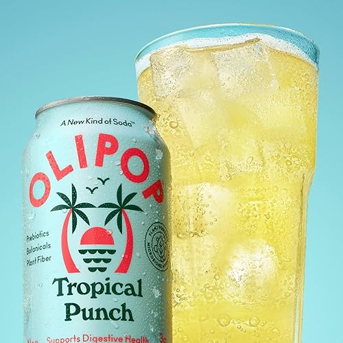 OLIPOP Tropical Punch Prebiotic Soda - Gluten-Free, Vegan, GMO-Free, 12oz (12-Cans)