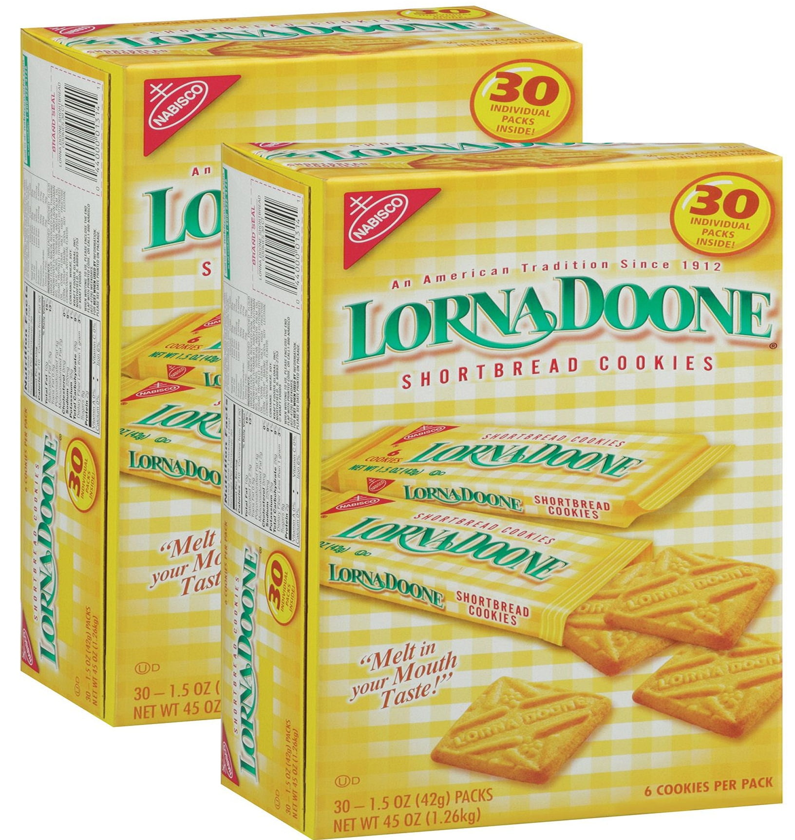 Lorna Doone Shortbread Cookies - 6 Cookies per Pack, 30 Packs - Set of 2