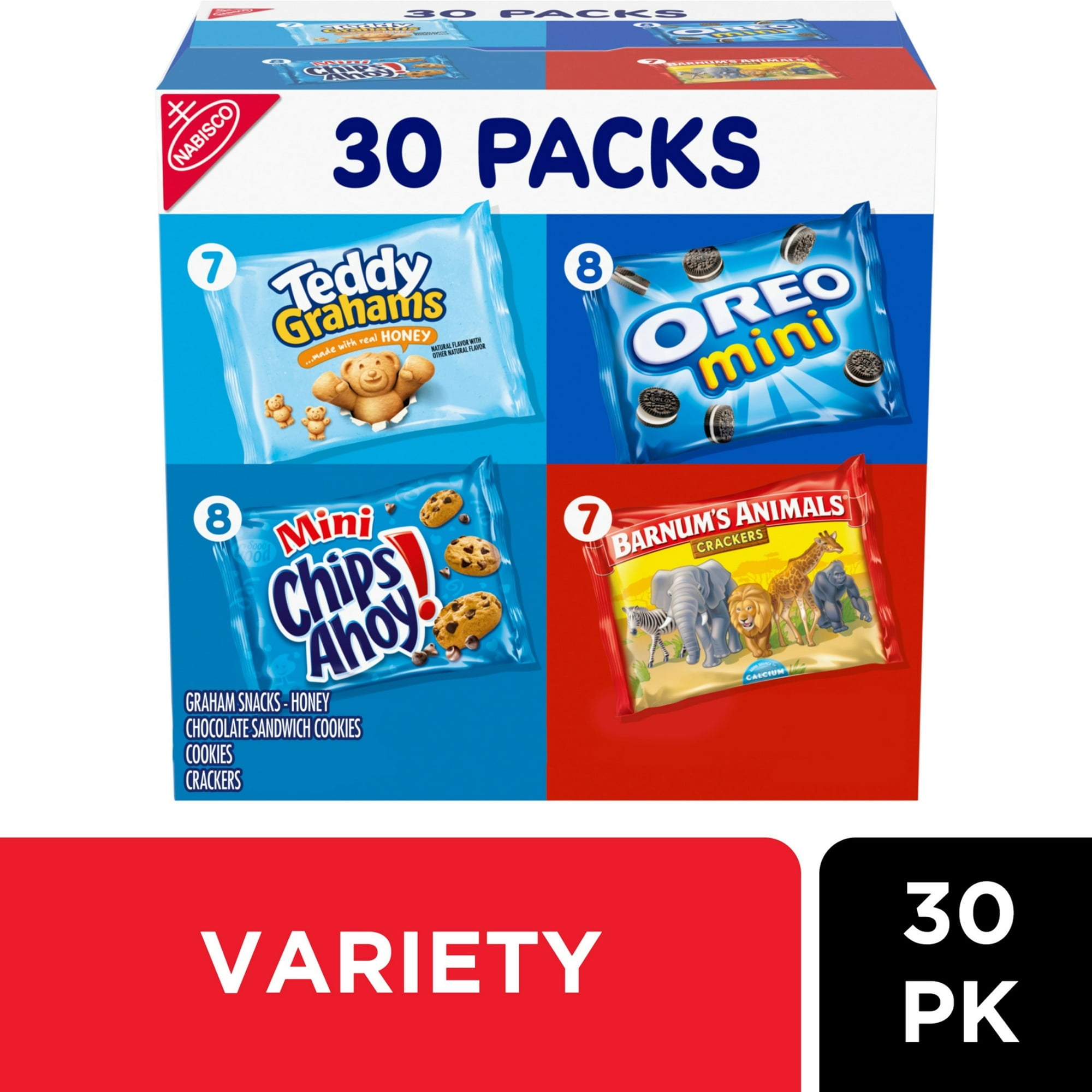 Nabisco Team Favorites Variety Pack: OREO Mini, CHIPS AHOY! Mini, Teddy Grahams Honey & More - 30 Snack Packs
