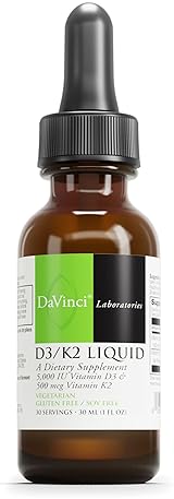 DaVinci Labs D3 K2 Liquid Vitamin Supplement - Bone Health Heart Support Calcium Absorption - 30mL