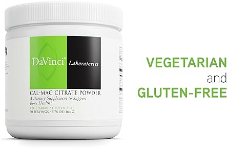 DaVinci Labs Vegetarian Cal-Mag Citrate Powder for Bone Health - Vitamin D2, Magnesium & Calcium - Gluten-Free - 30 Servings