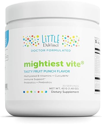 DaVinci Labs Little Mightiest Vite - Kids Multivitamin with Probiotics & Prebiotics - Immune, Gut & Brain Support - Fruit Punch - 30 Servings (42g)